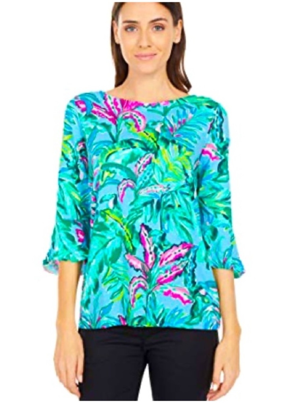 Lilly Pulitzer Fontaine Top in In The Trees, sz M, 20” PTP, 25” L